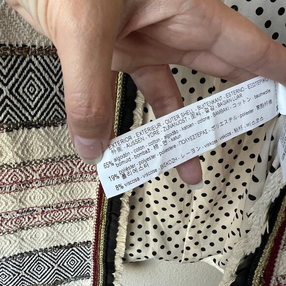 Zara Boucle Tweed Embellished Sequin Fringe Striped Open Jacket Size S - Picture 7 of 8